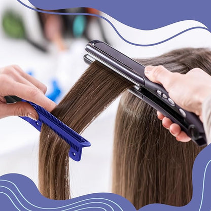 CHENGU 2 Pcs Straightening Comb For Hair, Boar Bristles Clamp Double Sided Brush Hair Straightening Brushes Comb Flat Iron Styling for Knotty Unkempt(Blue, Black)