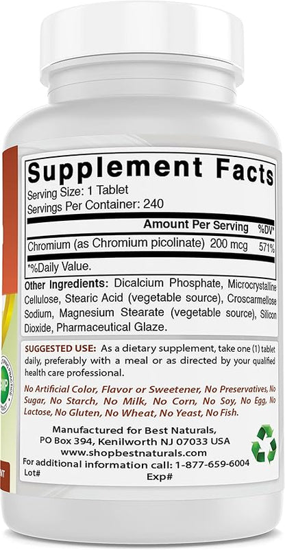 Best Naturals Chromium Picolinate 200 mcg 240 Tablets (240 Count (Pack of 3))