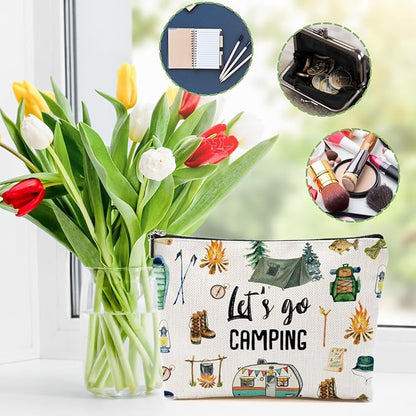 Camping Gifts Makeup Bag Camping Gift Cosmetic Bag Camping Accessories for Women Girls Camping Lovers Friend Sister Daughter Travel Organizer Zipper Pouch Graduation Birthday Friendship Gifts