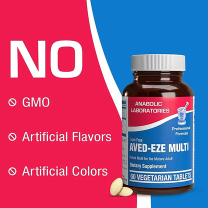 Iron Free Daily Multivitamin for Men and Women with Digestive Blend, 60 Tablets - AVED Eze Daily Multi Vitamin and Minerals Health Supplement - Vitamins A, C, D, E, Vitamin B Complex,