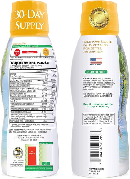 Premium Liquid Multivitamin For Kids | Sugar Free Kids Vitamins | 100% DV of 14 Vitamins for Kids | Multivitamin for Children Ages 4+ | Great Tasting, Non-GMO, Max 98% Absorption Rate- 16 oz, 32 Serv