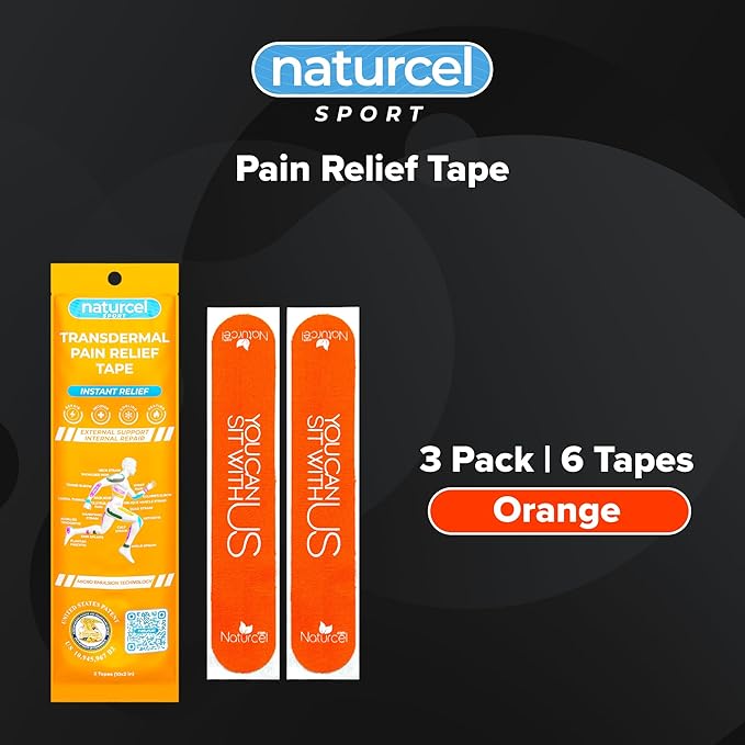 Sport Transdermal Pain Relief Tape, Kinesiology Tape, Sore Joints, Muscles, Back, Knee, Elbow, Shoulder Pain, 2 Elastic Strips(10x2 in), Water Resistant, Accelerated Recovery (Orange, 3 Pack)