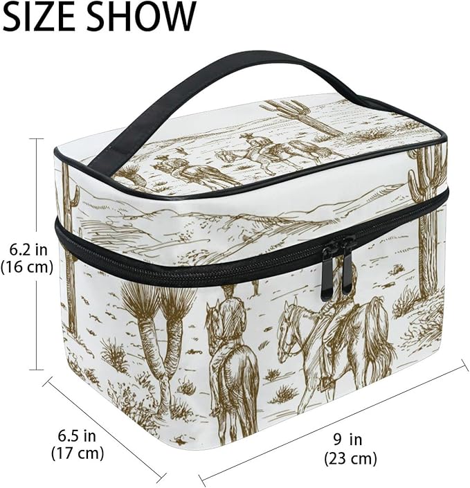 Kigai Western Desert Cowboys Travel Cosmetic Bag Case Large Portable Makeup Bag Organizer for Women Girls Top Handle Multifunction Toiletry Bags