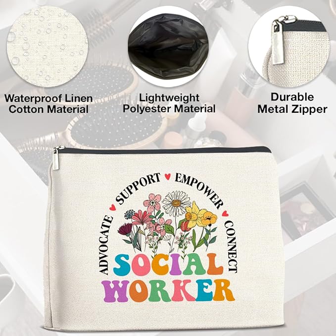Social Worker Gifts Makeup Bag Social Work Advocate Support Empower Zipper Makeup Pouch Gifts for Women Students Coworkers Friends
