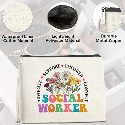 Social Worker Gifts Makeup Bag Social Work Advocate Support Empower Zipper Makeup Pouch Gifts for Women Students Coworkers Friends