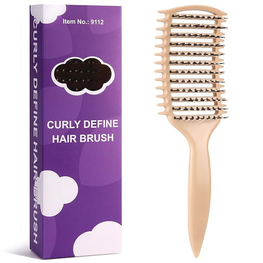 Curl Defining Brush, Vented Curly Hair Brush for Effortlessly Detangling Shaping and Defining Women's Men's Curls on All Wet or Dry Hair Types, Reduces Frizz (Beige)