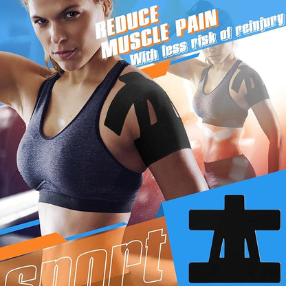 20 Count Kinesiology Tape for Shoulder Pain Relief Pre Cut Sports Waterproof Breathable Enhance Elastic Kinesiology Athletic Tape for Shoulder Support and Muscle Sports(Black)