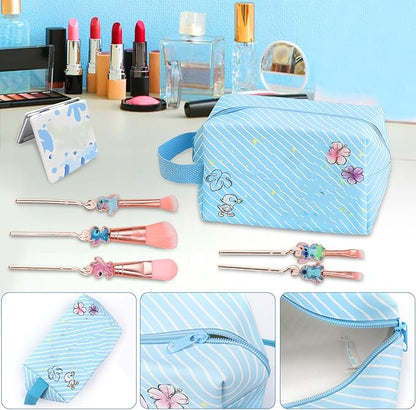 Stitch Travel Makeup Bag Large Capacity Cosmetic Bags Cartoon PU Small Skin Care Bags for Girls Women Mirror Makeup Brush