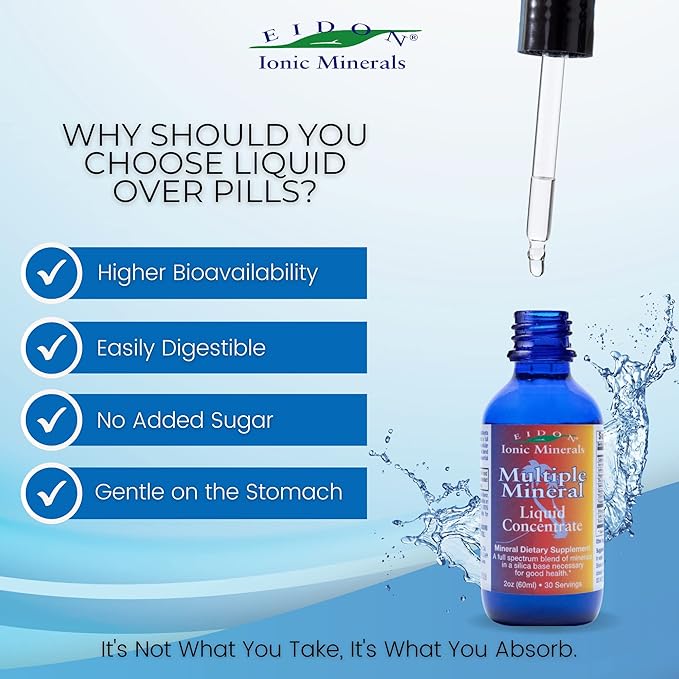 Eidon Multiple Minerals Supplement - Ionic Trace Mineral Drops for Water, Natural Liquid Vitamins to Support Heart Health and Hydration, Bioavailable, No Additives or Preservatives - 2 oz
