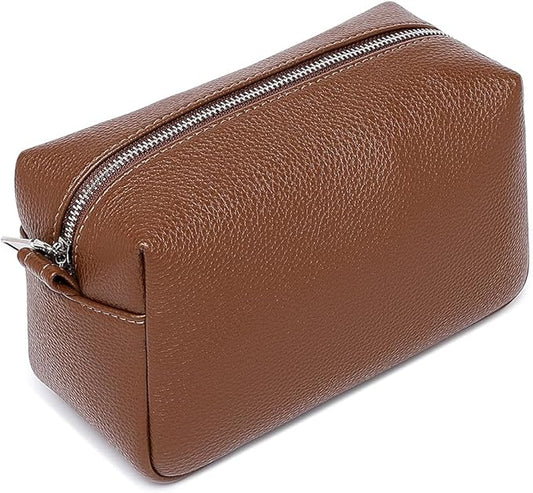 PU leather Organizer Bag Lightweight Cosmetic Bag with Ring Clasp Perfect Travel Makeup Bag for Women (Toffee Brown/PU)