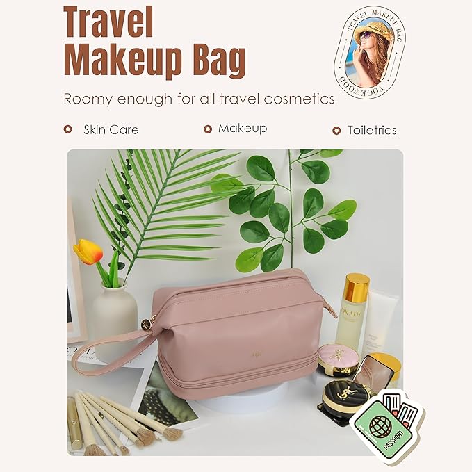 NGIL Faux Leather Cosmetic Bag for Women, Makeup Bag Organizer, Makeup Brush Storage, Portable Travel Bag for Toiletries (Solid, Pink, Medium)