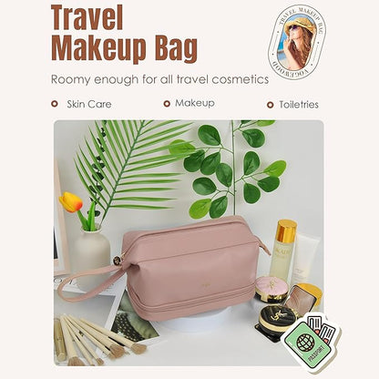 NGIL Faux Leather Cosmetic Bag for Women, Makeup Bag Organizer, Makeup Brush Storage, Portable Travel Bag for Toiletries (Solid, Pink, Medium)