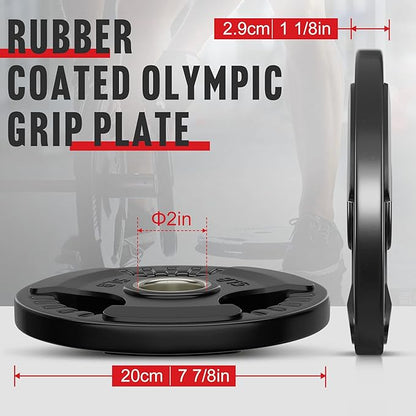 Holleyweb Weight Plates Olympic Rubber Grip Plates 2-Inch