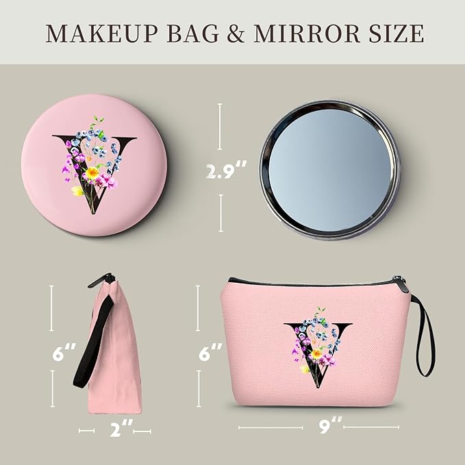 SEAMOON Maid of Honor Friendship Birthday Gifts for Women Her Aunt Sister Bridesmaid Coworkers Bride Personalized Makeup Cosmetic bag with Mirror Mothers Day Christmas Graduation V