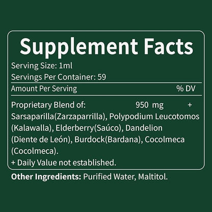 Sarsaparilla Root Extract Drops for Liver Cleanse Detox & Repair, Immune Support Supplement with Dandelion Cocolmeca Polypodium Leucotomos. Diente de Leon para Limpieza de Colon y Desintoxicar. 2oz