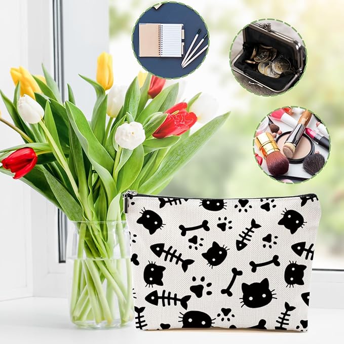 Cute Cat Makeup Bag Cat Gifts Cosmetic Bag Cat Lover Gifts for Women Girls Friends Colleague Cat Themed Gifts Cat Stuff Travel Organizer Zipper Pouch Graduation Birthday Friendship Gifts