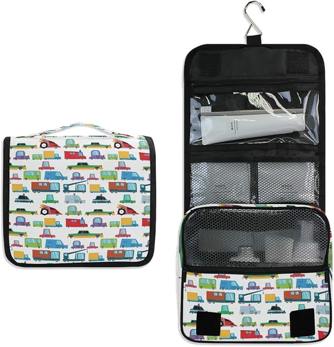 senya Hanging Travel Toiletry Bag Kit Boys Makeup Case Cosmetics Organizer for Men Women (Cartoon Boy Cars)