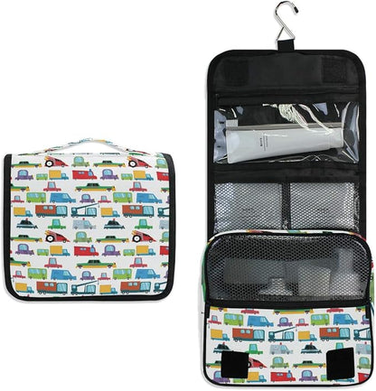 senya Hanging Travel Toiletry Bag Kit Boys Makeup Case Cosmetics Organizer for Men Women (Cartoon Boy Cars)