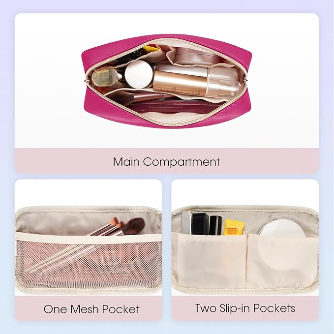 Wandering Nature Makeup Bag for Purse Cosmetic Bags for Women Make Up Organizer Travel Pouch Pencil Case with Slip-in Pockets Vegan Leather(patent pending)