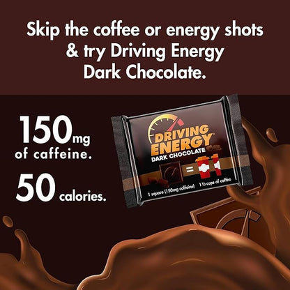 Driving Energy - Caffeinated Energy Bite Size - Dark Chocolate Energy Fuel with 150mg Caffeine - Long-Lasting Energy for Gym, Workout, Adults - Great Taste - Low Carb - Healthy Snack - 30 Count