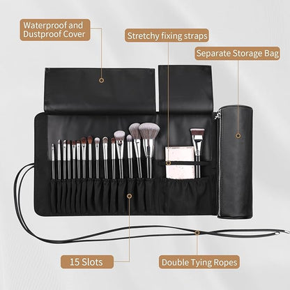 MSQ Makeup Brush Bag Travel Makeup Brush Case Makeup Brush Holder Organizer Cosmetic Bag Portable Roll Up Brush Storage Bag for Makeup Brushes and Cosmetic Essentials (Only Bag)