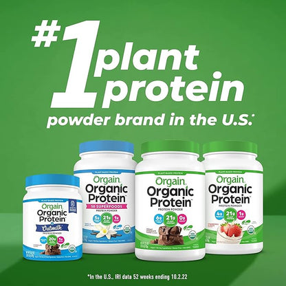 Orgain Organic Vegan Protein Powder + Greens, Creamy Chocolate Fudge - 21g Plant Based Protein, 7g Prebiotic Fiber for Gut Health, Gluten Free, No Lactose Ingredients, No Sugar Added, Non-GMO - 1.94lb