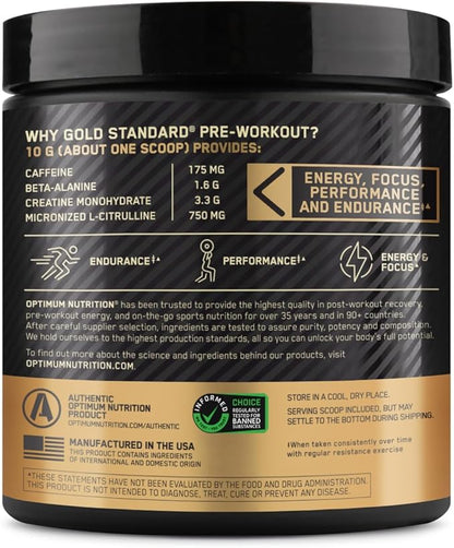OPTIMUM NUTRITION Gold Standard Pre-Workout with Creatine, Beta-Alanine, and Caffeine for Energy, Flavor: Fruit Punch, 30 Servings
