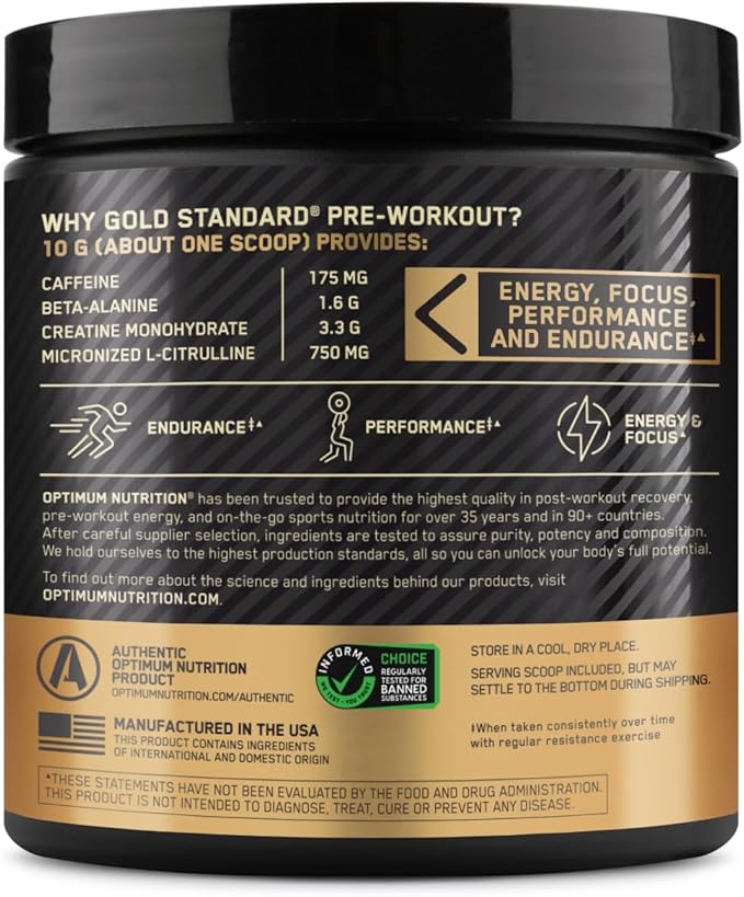 Optimum Nutrition Gold Standard Pre Workout with Creatine, Beta-Alanine, and Caffeine for Energy, Flavor: Green Apple, 30 Servings (Packaging May Vary)