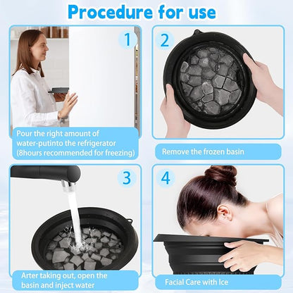 Facial Cold Plunge Bowl with Reusable Ice Cubes - Foldable, Durable Silicone Design for Face Ice Baths & Beauty Care(Black)