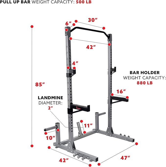 Sunny Health & Fitness Power and Squat Rack 360° Swivel