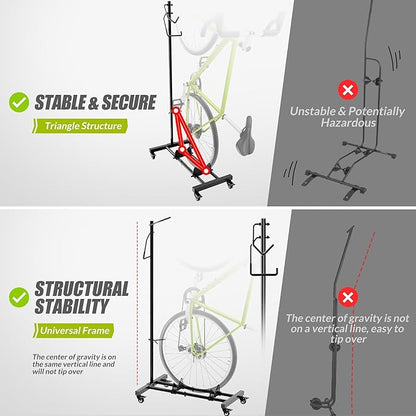 Vertical Bike Parking Stand - Adjustable Height for 29"Wheels, Space-Saving & Freestanding Bike Rack for MTB/Road Bikes,No-Drill Installation Indoor Bike Storage for Apartments & Garages
