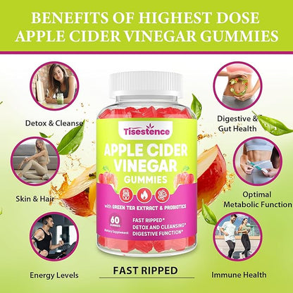 Mother Apple Cider Vinegar Gummies, Keto ACV Gummies 2000MG - Cleanse & Detox, Max Strength ACV Gummies with Green Tea, Raspberry, B12 and Probiotics for Metabolism & Digestive Health -Packs of 3
