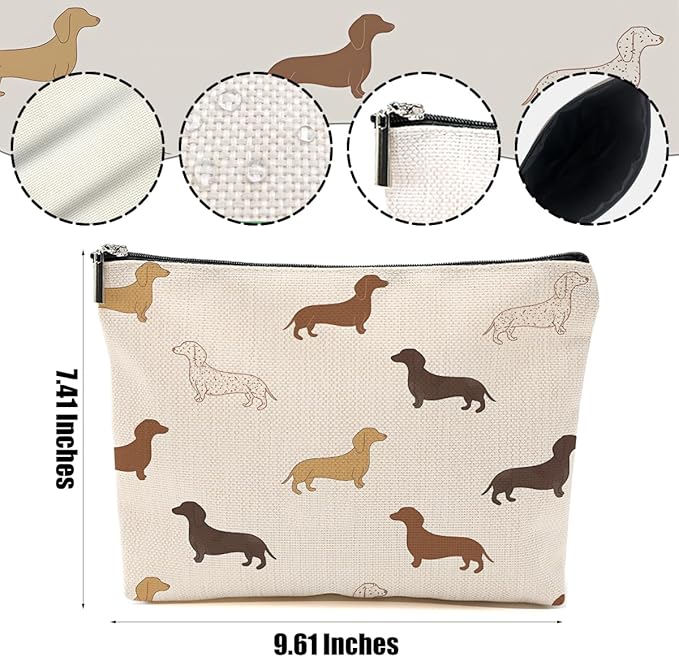 Dachshund Gifts Makeup Bag Sausage Dog Cosmetic Bag Weiner Dog Gifts for Women Girls Friend Dog Lovers Niece Daughter Travel Organizer Zipper Pouch Graduation Birthday Friendship Gifts