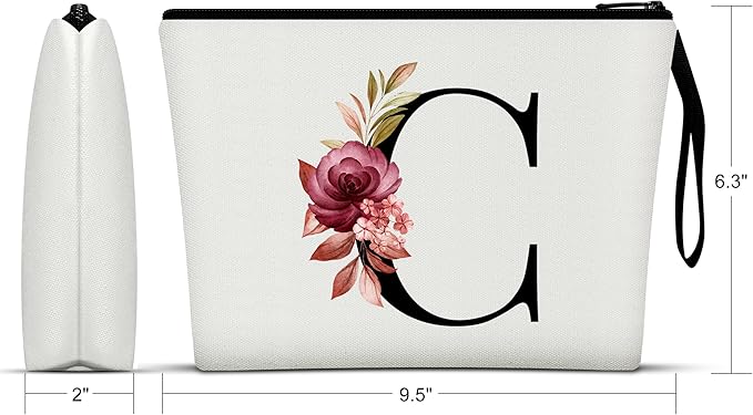 Vavabox A-Z Personalized Makeup Bag, Birthday Gifts for Women Mom, Gifts for Best Friend, Bride Bridesmaid Cosmetic bag (C, White)