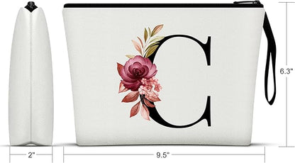 Vavabox A-Z Personalized Makeup Bag, Birthday Gifts for Women Mom, Gifts for Best Friend, Bride Bridesmaid Cosmetic bag (C, White)