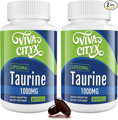 Taurine 1000mg - Liposomal Taurine Amino Acid Supplement for Heart, Liver, and Brain, Longevity - High Absorption, Vegan & Gluten Free (60 Softgels - 2 Pack)