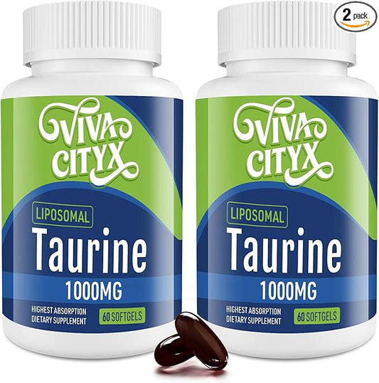Taurine 1000mg - Liposomal Taurine Amino Acid Supplement for Heart, Liver, and Brain, Longevity - High Absorption, Vegan & Gluten Free (60 Softgels - 2 Pack)