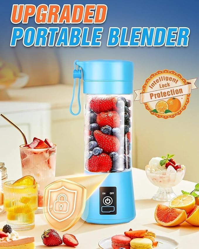 Portable Blender USB Rechargeable, Mini Blender for Shakes and Smoothies, Strong Cutting Power with 6 Blades, 380Ml Traveling Fruit Veggie Juicer Cup for Home, Sport, Office, Camping