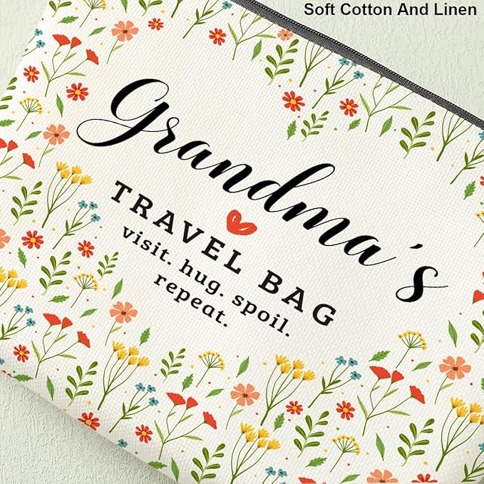 Grandma's Travel Bag Mothers Day Makeup Bag Grandma Gifts Grandma Birthday Gifts Funny Coloful Floral Cosmetic Bag for Women Nana Gigi Mimi Nanny Granny Chirstmas Appreciation Retirement Gifts