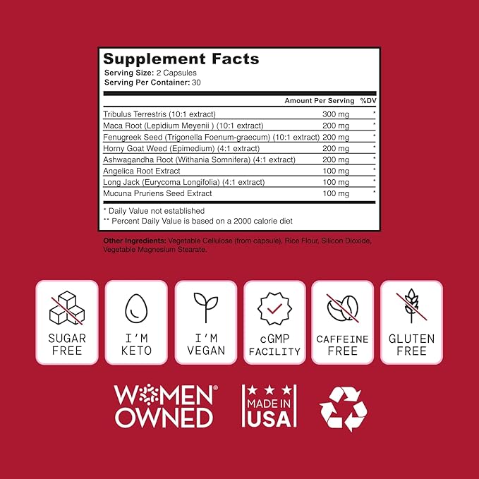 Libido Support for Women, Sensitivity & Desire, Women's libido- Female libido Booster with Horny Goat Weed, maca, tribulus, ashwagandha & More - USA, Keto - 60 Capsules