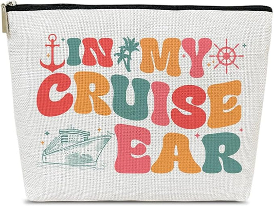 Cruise Makeup Bag, In My Cruise Era Ts Fans Canvas Travel Cosmetic Bag, Accessories Vacation Travel Organizer Zipper Pouch For Trip Ship, Gifts For Women