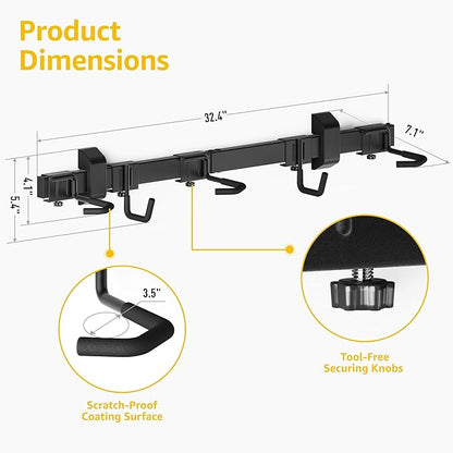 monTEK Enhanced Bike Storage Rack, Adjustable 3-Bike and 2-Helmet Hangers for Indoor Bike Storage, Customizable for Various Bike Sizes, Heavy-Duty Steel Bike Wall Mount, Max Load 209lbs, 32-in