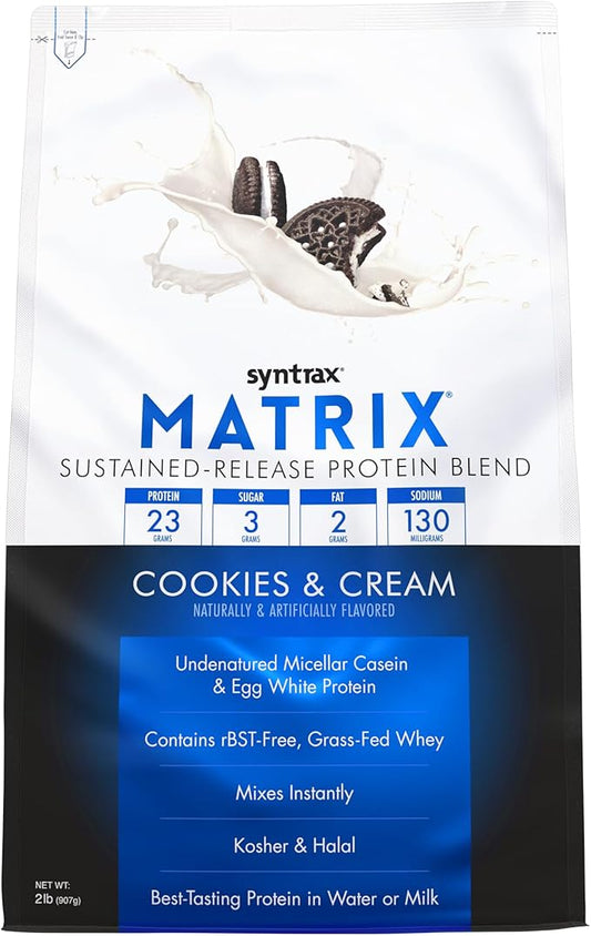 Syntrax Nutrition Matrix Sustained-Release Protein Blend Cookies & Cream with Real Cookie Pieces 2 lbs.