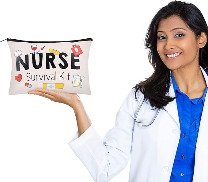 Kolewo4ever 8 Pieces Nurse Survival Kit Makeup Bags Nurse Appreciation Gifts CNA Week Gifts, Funny Cosmetic Bag, Practitioner Gifts, Toiletry Bag for Supplies