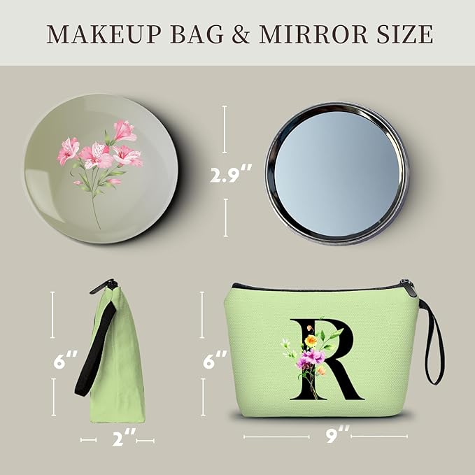 SEAMOON Women Birthday Maid of Honor Monogrammed Gifts for Bride Bridesmaid Sister Friend Her Teacher Makeup Cosmetic Bag with Mirror Mothers Day Christmas Graduation R