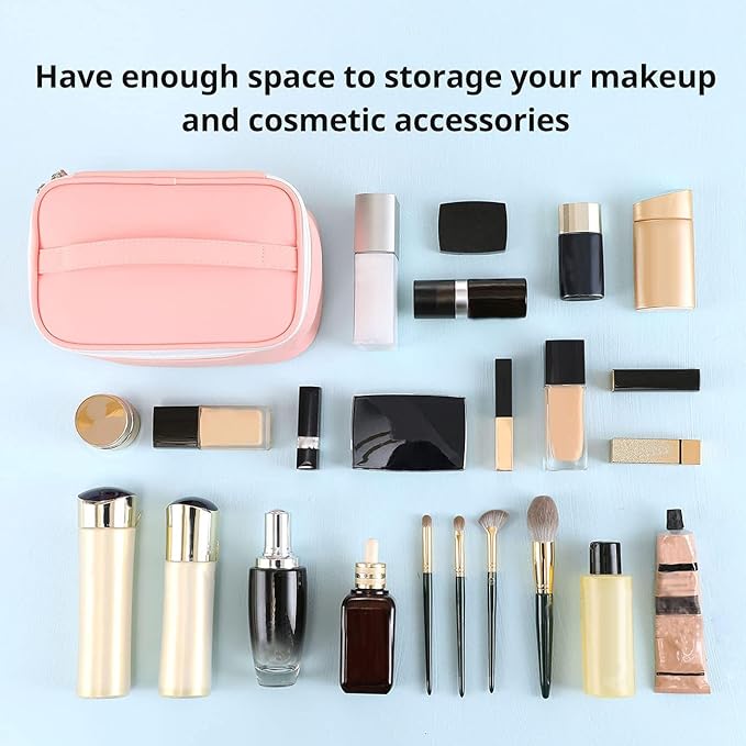 KITENROM Portable Makeup Bag Cosmetic Bags for Women Medium Pouch Case Purse Make Up Organization Waterproof (Pink)