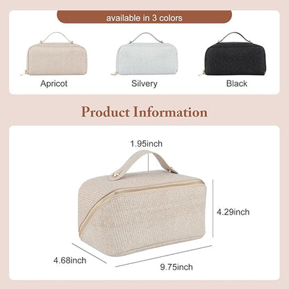 KEYPOWER Large Capacity Glitter Sequin Cosmetic Bag Travel Makeup Bag Sparkly and Shiny Portable Toiletry Bag with Handle for Women (Apricot)