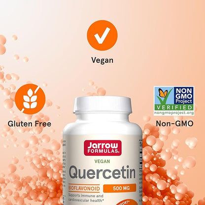 Jarrow Formulas Quercetin 500 mg, Dietary Supplement, Antioxidant Support for Cardiovascular and Immune Health, 30 Veggie Capsules, 30 Day Supply