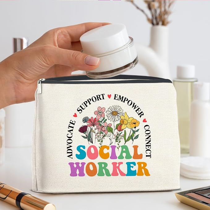 Social Worker Gifts Makeup Bag Social Work Advocate Support Empower Zipper Makeup Pouch Gifts for Women Students Coworkers Friends