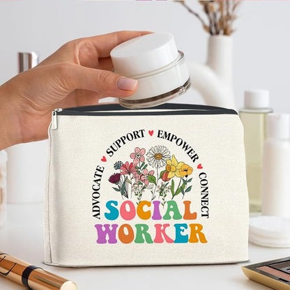 Social Worker Gifts Makeup Bag Social Work Advocate Support Empower Zipper Makeup Pouch Gifts for Women Students Coworkers Friends
